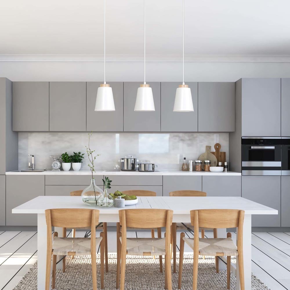 Lampa sufitowa Lasso 3 światła biała z drewnianymi detalami 3xE27 - 4