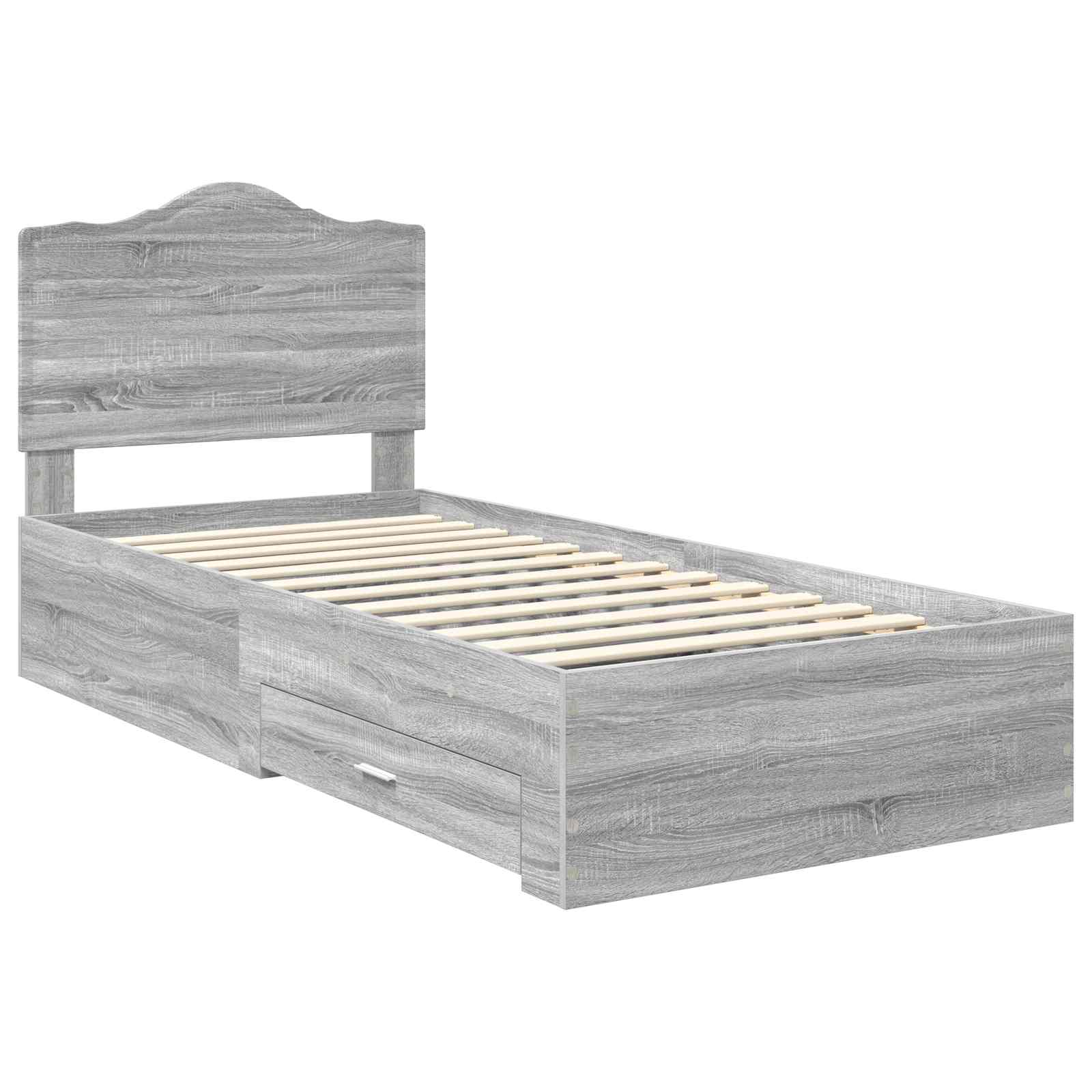 Cadre de lit gris 90 x 190 cm panneau de bois - 4