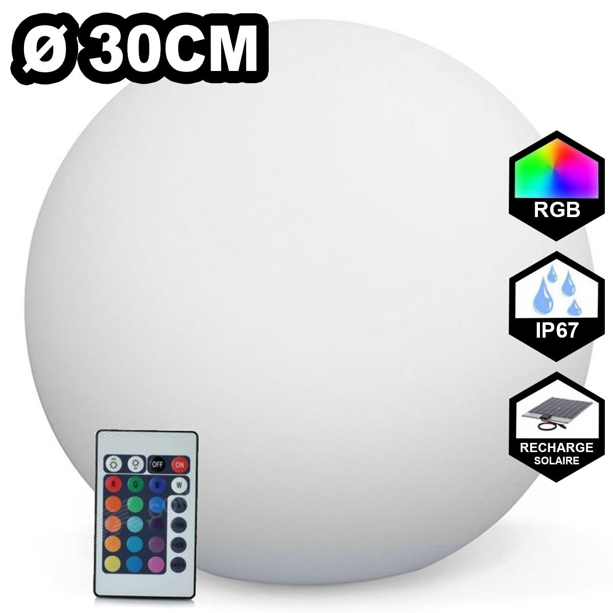 Boule Lumineuse LED Solaire Multicolore 30CM - 3