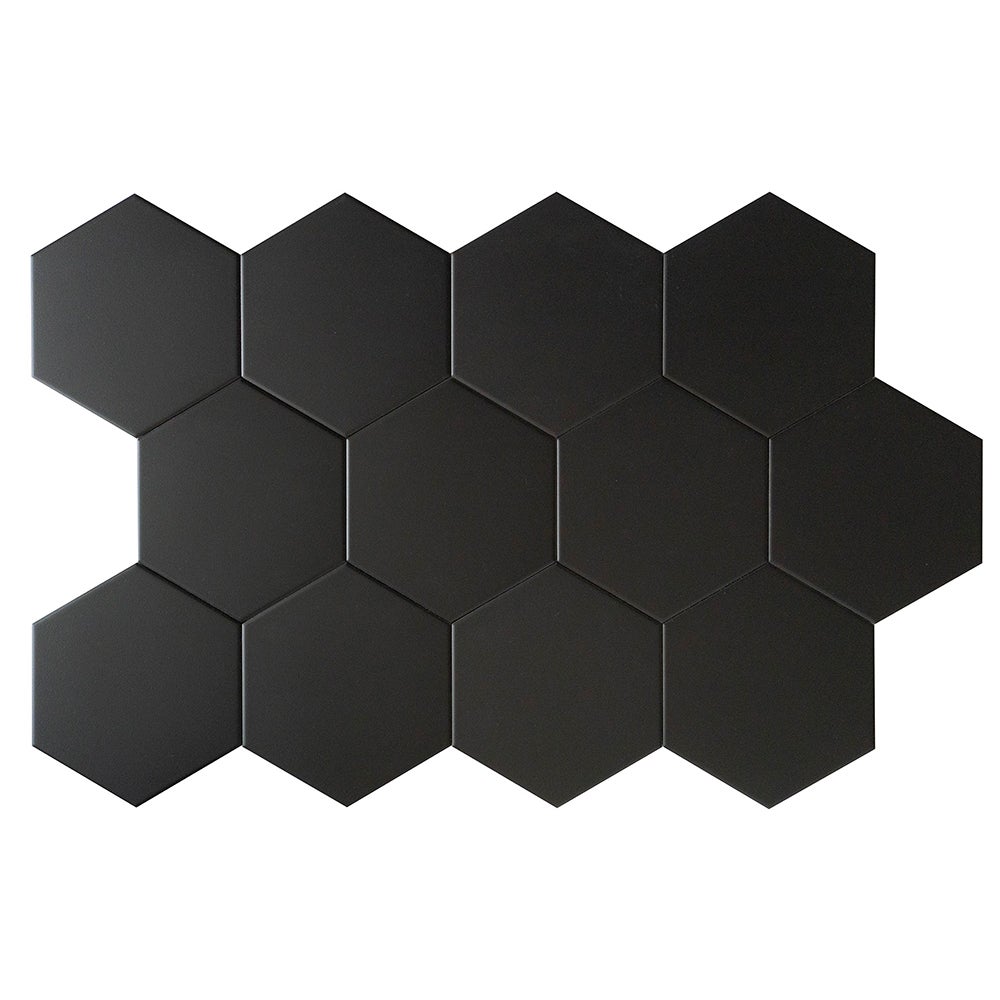 PiastrellaEsagonaleInternoedEsternoEffettoCimentoNero.PorcellanatoEssenceBlack14x16cm