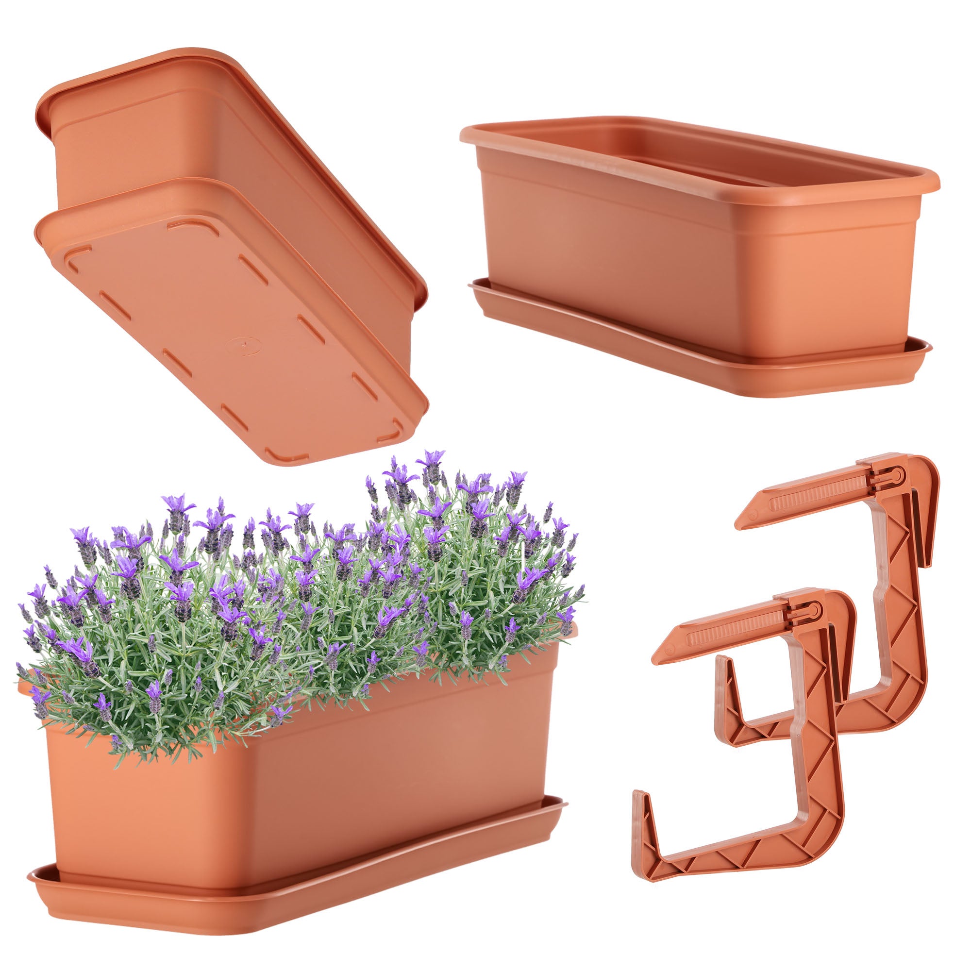SKRZYNKA BALKONOWA 40 cm DONICZKA DONICA NA KWIATY PODSTAWKA UCHWYTY BALKON