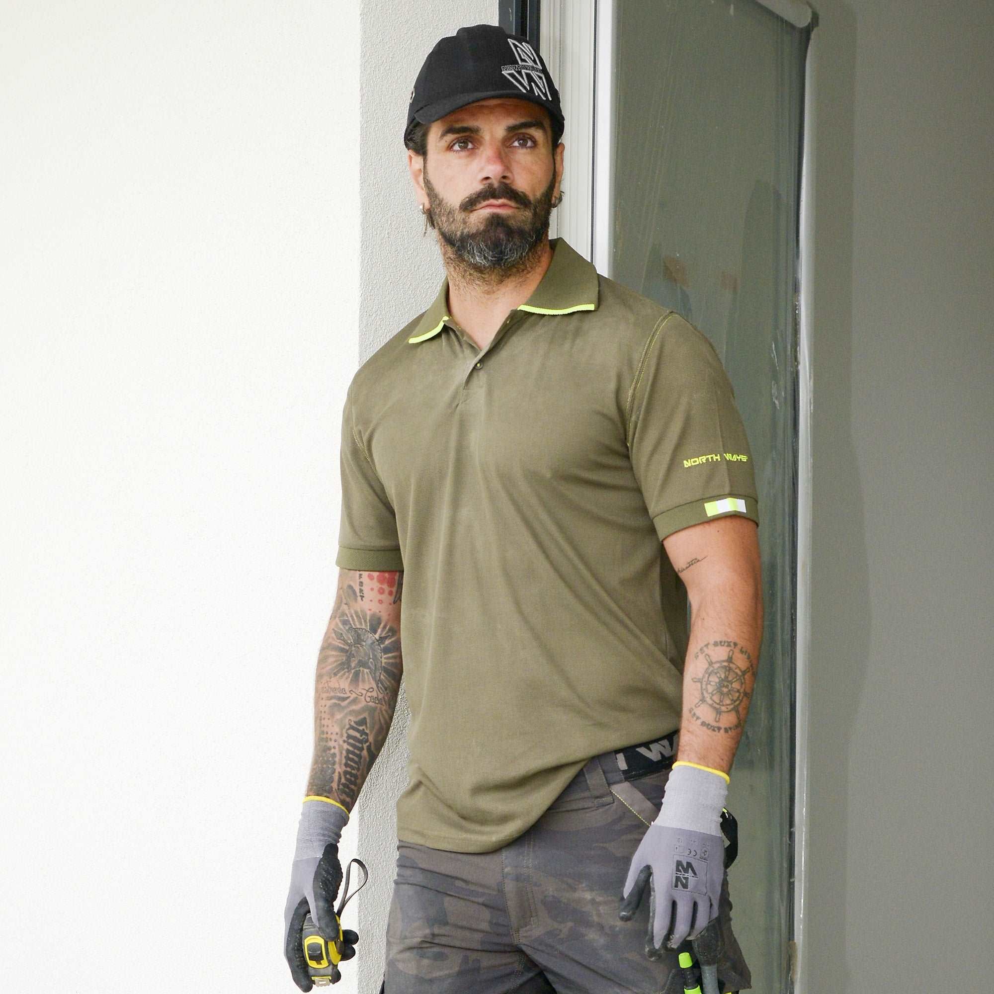 BEVEN - POLO DE TRAVAIL - 1404 Kaki,Jaune fluo 3XL - 3