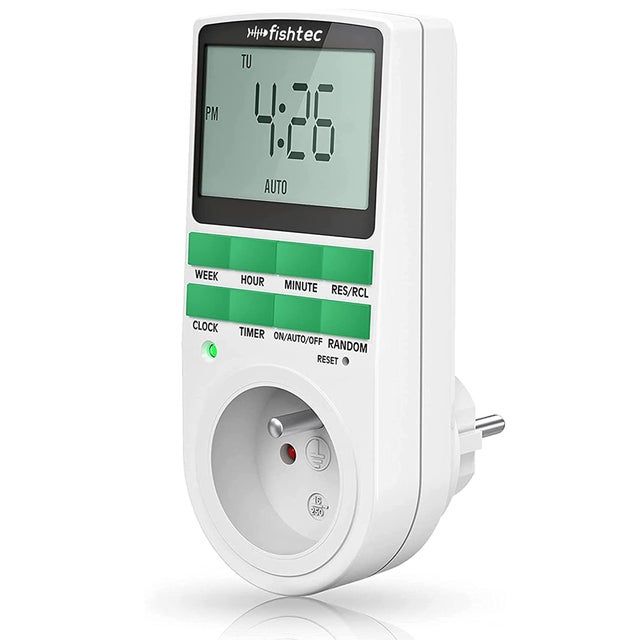 Prise Programmateur Digital FISHTEC Minuteur LCD 10 Programmes 3680W Mode Aléatoire Sécurité Économie Énergie