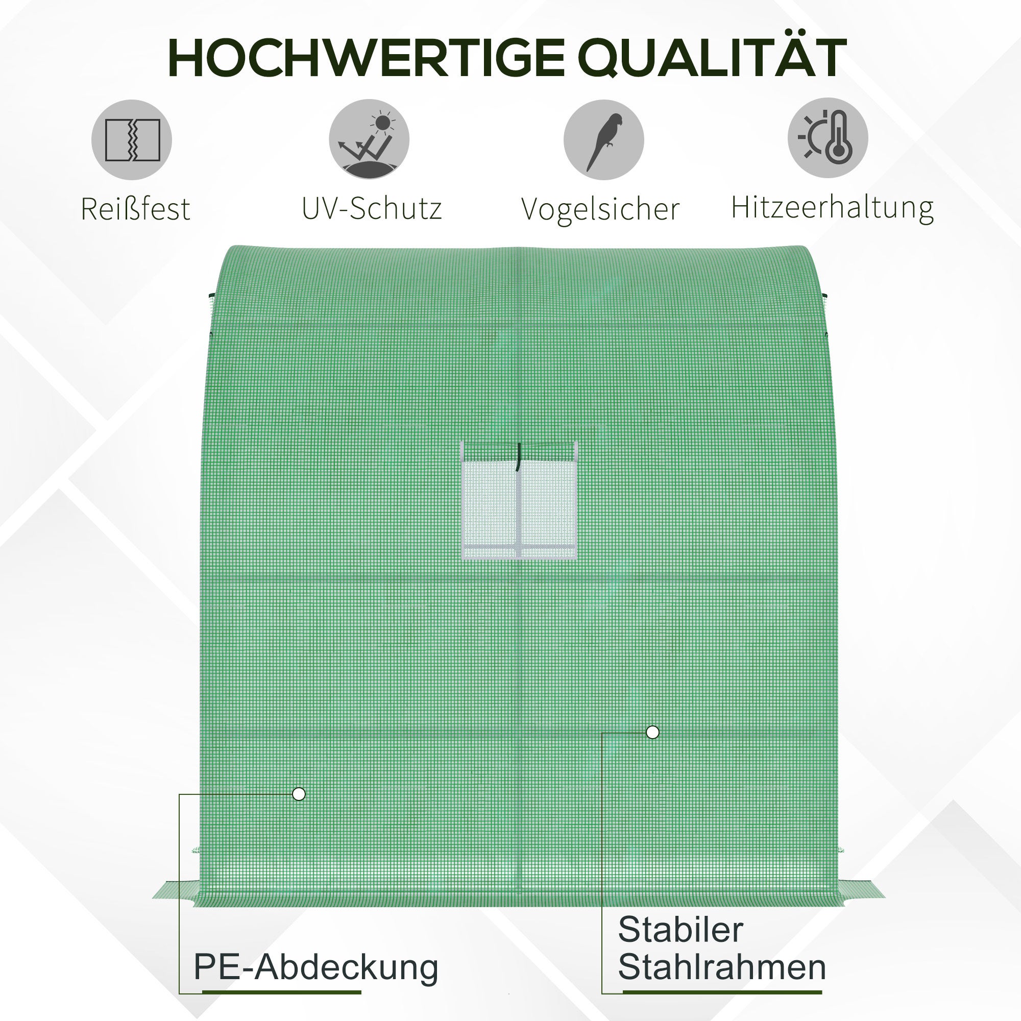 Serre Outsunny en aluminium avec fenêtres en filet, portes enroulables, protection UV, verte, 200 x 100 x 215 cm - 6