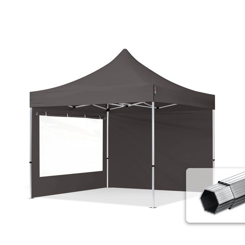 3x3 m Namiot Ekspresowy PROFESSIONAL Alu 40mm, ze ścianami bocznymi, okna panoramiczne, ciemnoszary