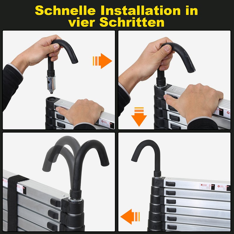 Echelle Télescopique Avec Crochet Escabeau Aluminium Argent 3.2m - 4