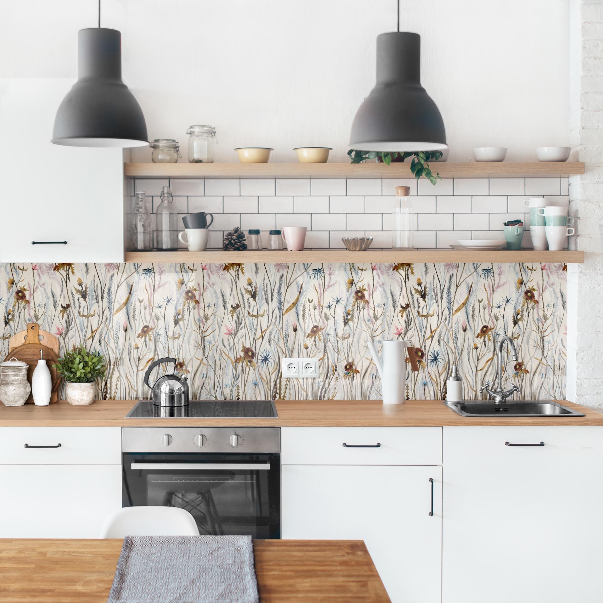 Crédence cuisine moderne crédence adhésive imperméable et résistant à l'huile autocollante sur mur et carrelage sauvage fleurs 200 x 50 cm - 2