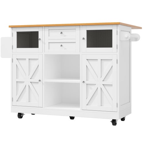 Isla De Cocina Multifunción Con Ruedas - Carrito Comedor Plegable 140x70x93.5 Cm, Almacenamiento Ajustable Y Toallero, Color Blanco