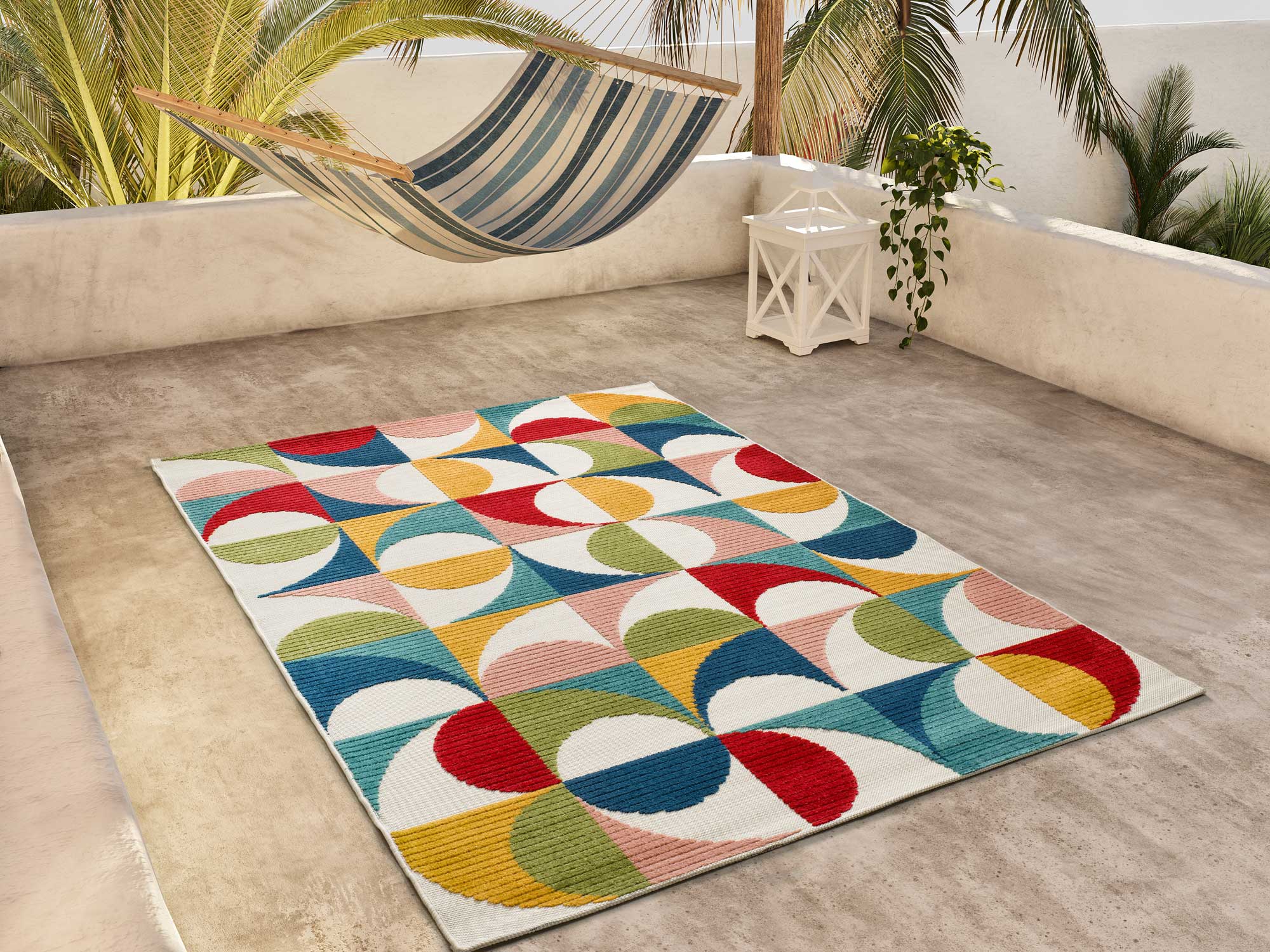 Prostokątny wielokolorowy dywan zewnętrzny 120 x 170 cm MILA z geometrycznym wytłoczeniem - ATTICGO