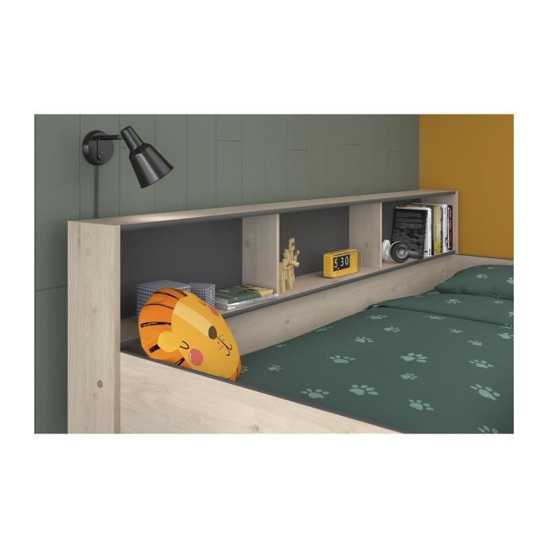 PARISOT Lits superposes enfant - Decor Chene Jackson et Gris Ombre - Sommiers inclus - 2 x 90 x 200 cm - JIM - 5
