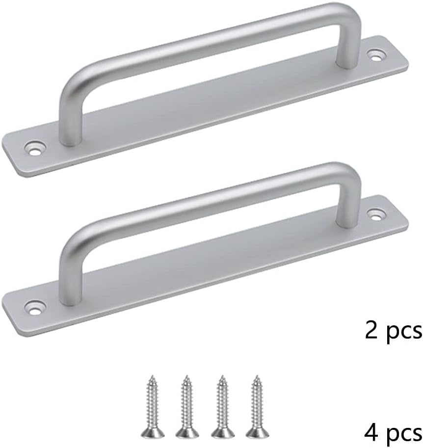 (Srebrny, 180 mm) Zestaw 2 wytrzymałych klamek ze stopu aluminium do drzwi wewnętrznych i zewnętrznych, stodołowych,