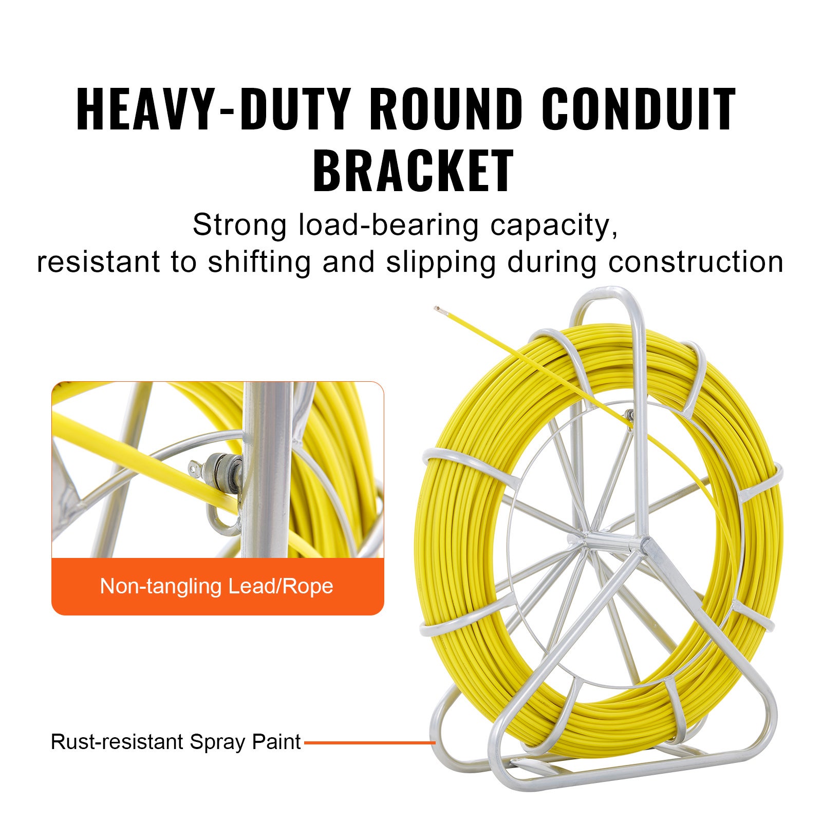 Ruban tire-fil en fibre verre SucceBuy 492 pi × 5/16 po, avec support bobine en acier et 3 têtes de traction, outil de câblage pour murs et conduits - 6