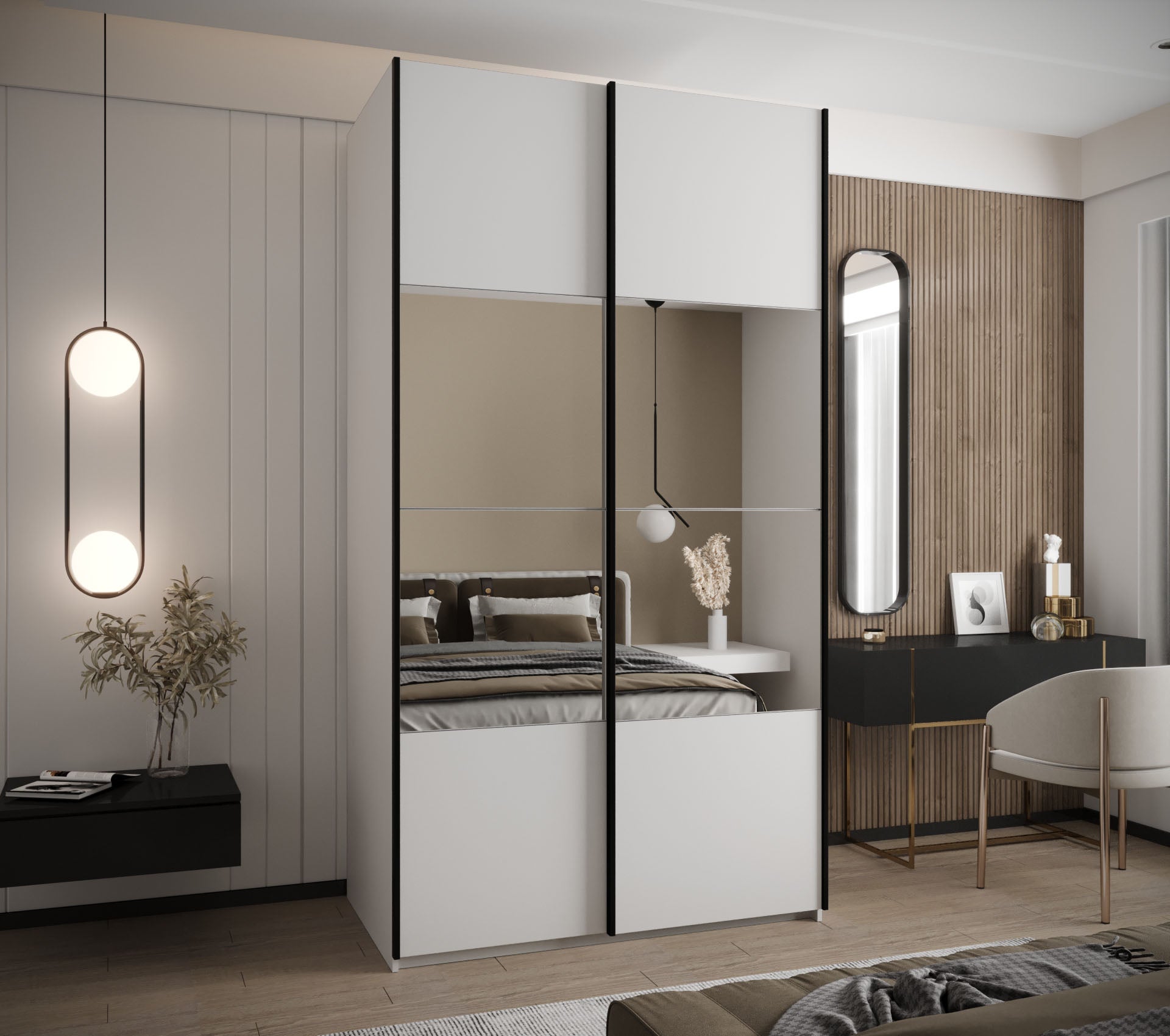 Szafa przesuwna wysoka Lux 4 140 x 64 x 245,5 cm biały + biały + u. czarny - Abiks Meble - 2