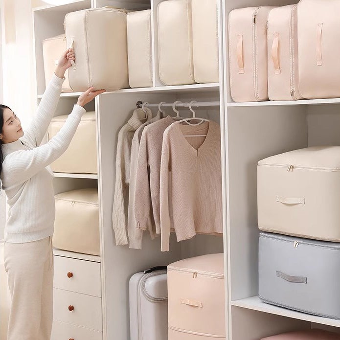 Sacs de rangement à auto-compression pour couette, boîte de rangement multifonctionnelle pour vêtements pour draps (abricot, 52 x 42 x 30 cm) - 8