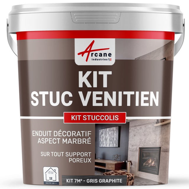 Kit stuc venitien enduit stucco spatulable décoratif - KIT STUCCOLIS Gris Graphite - 7 m² - ARCANE INDUSTRIES