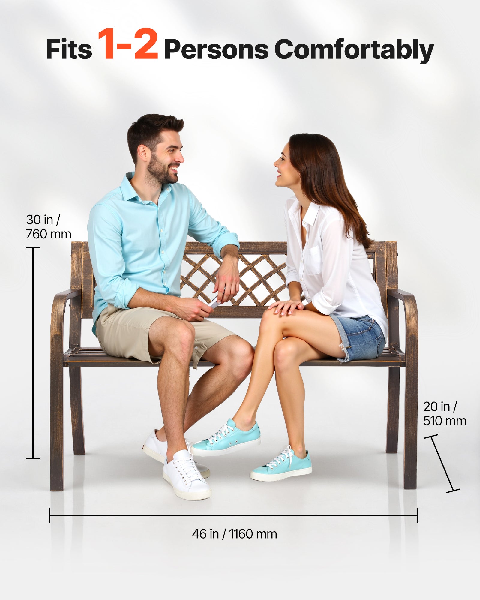 Banc de jardin,VEVOR 116 cm,en acier carbone avec dossier en maille PVC et accoudoirs à bords arrondis,pour terrasse,parc,bronze antique - 4