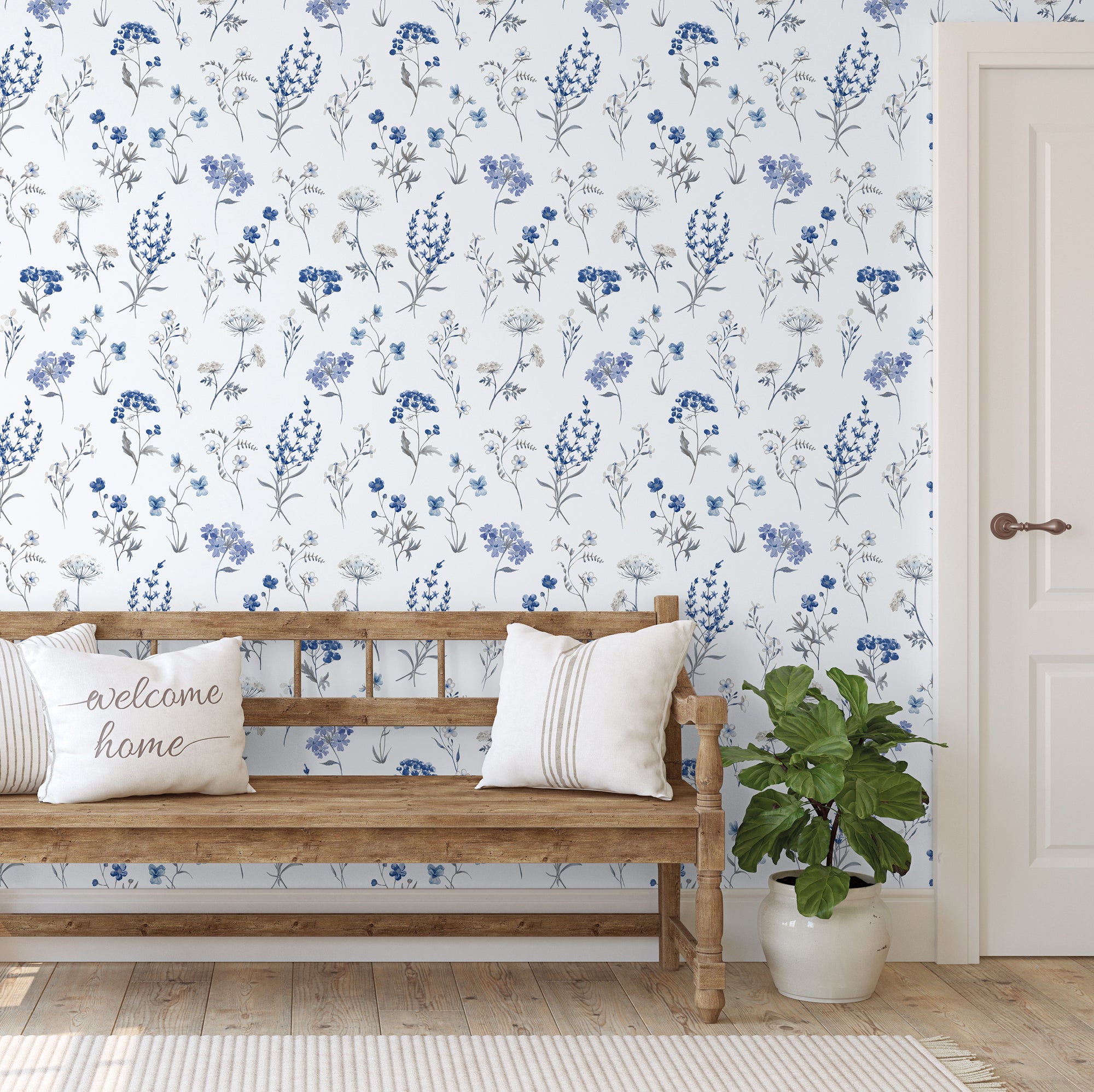 Papier peint fleurs blanc et bleu - 53 cm x 10 m - Sanders & Sanders - 2