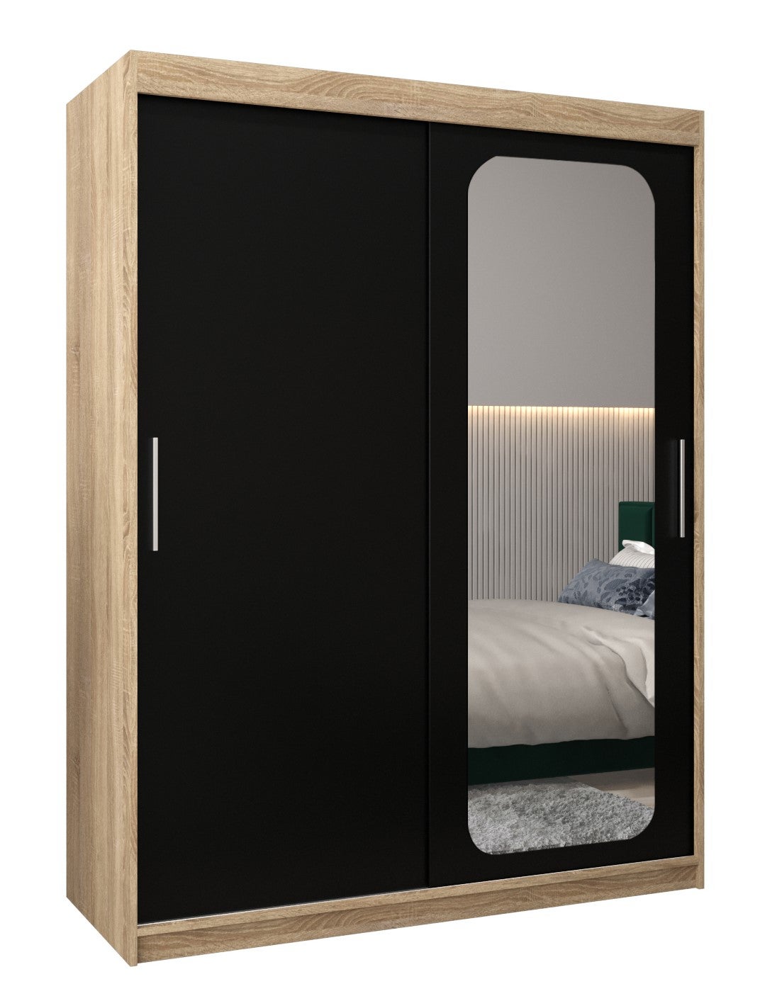 Szafa przesuwna garderoba PROMO T2 150 x 62 x 200 cm Sonoma + Czarny - Abiks Meble