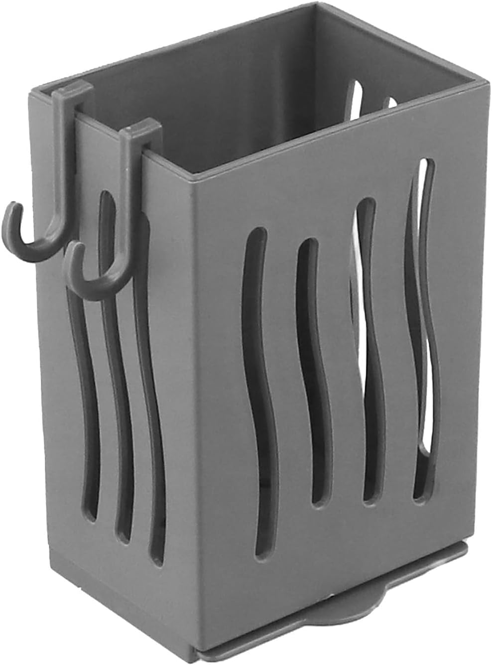 Uchwyt ścienny na przybory kuchenne z ociekaczem – pojemnik do przechowywania sztućców, łyżek, widelców i szczotek – tworzywo ABS (szary)