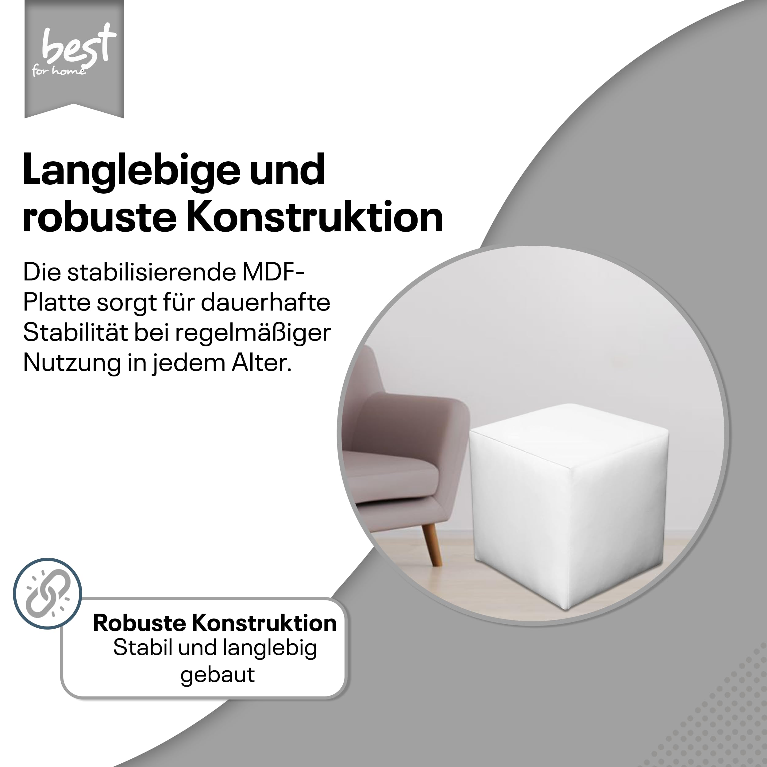 Sitzwürfel / Siège Pouf - Blanc, 40X40X40 Cm, Assise Rembourrée En Simili Cuir, Confortable Pour Salon, Chambre Ou Bureau - 2