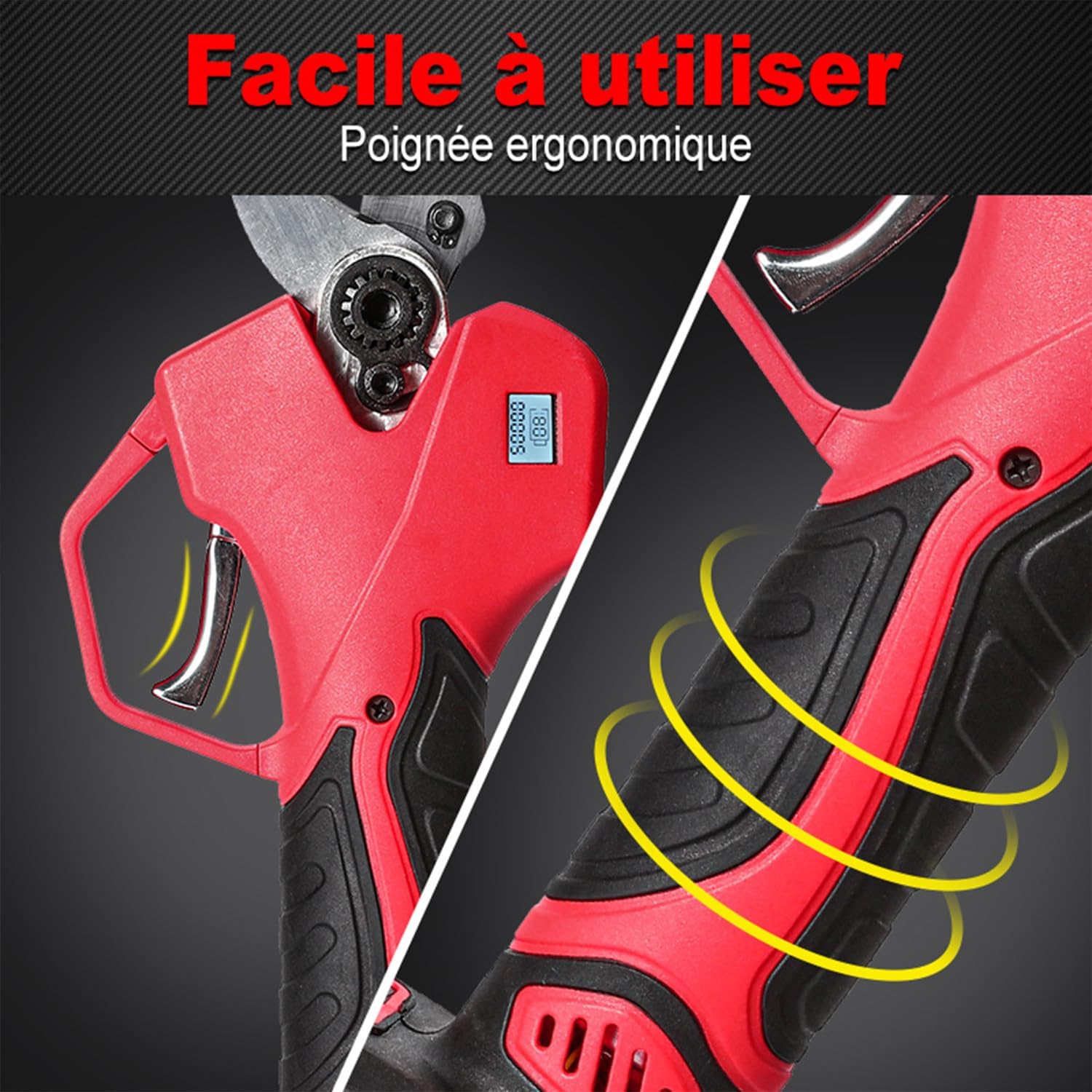 Sécateur électrique Sans Fil 35mm - 2 Batteries 2000mAh - Lames SK5 - Moteur Brushless - Pour Jardin, Vigne, Arbres