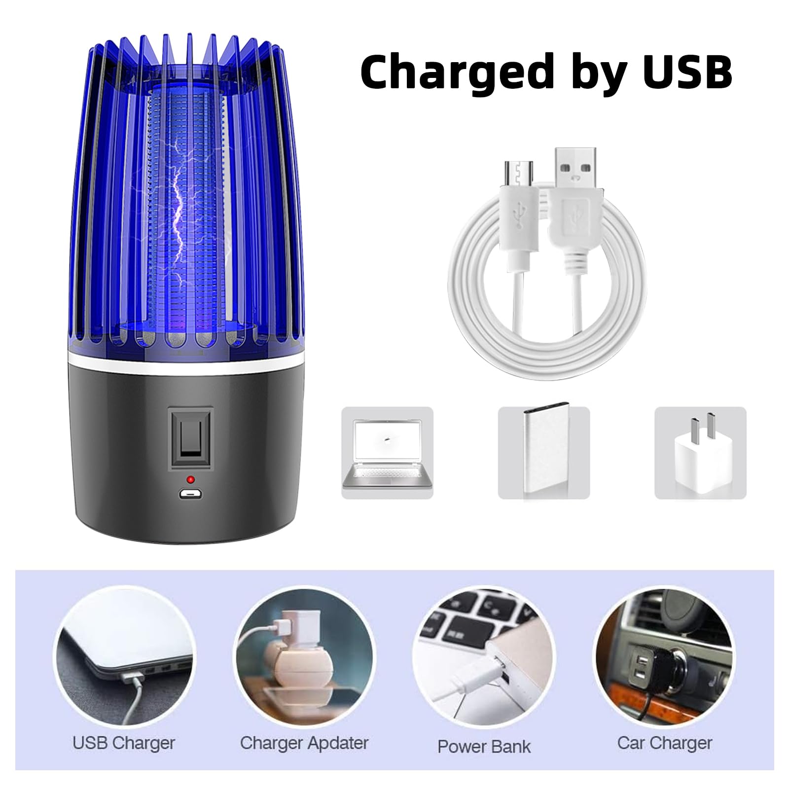 Lampada antizanzare, Lampada antizanzare UV a 360°, Lampada antizanzare elettrica 2 in 1 con Ricaricabile tramite USB - 8