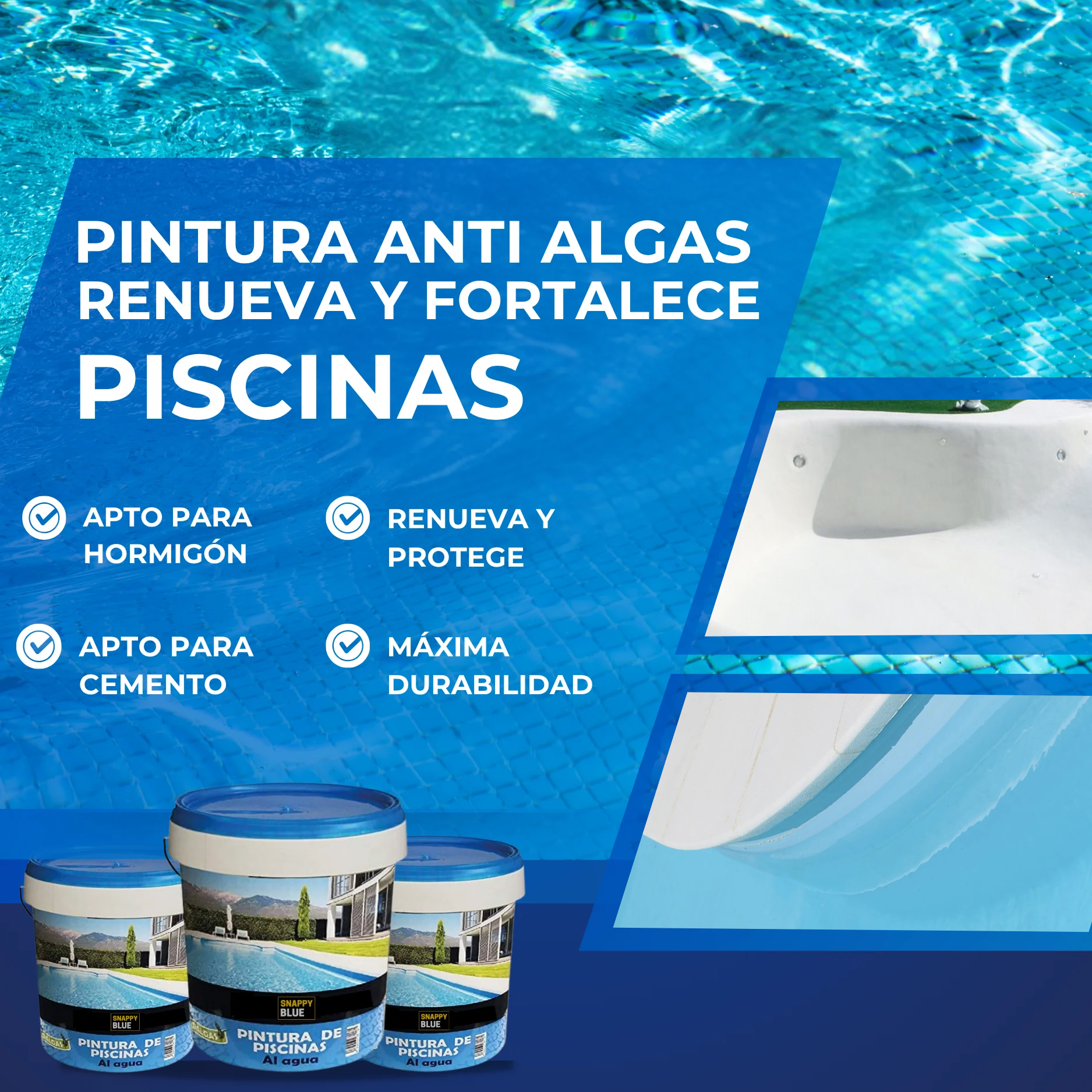 [Bleu 5KG] Peinture pour piscines à l’eau bleue avec anti-algues. Spéciale béton et ciment. Haute adhérence et séchage rapide - 4