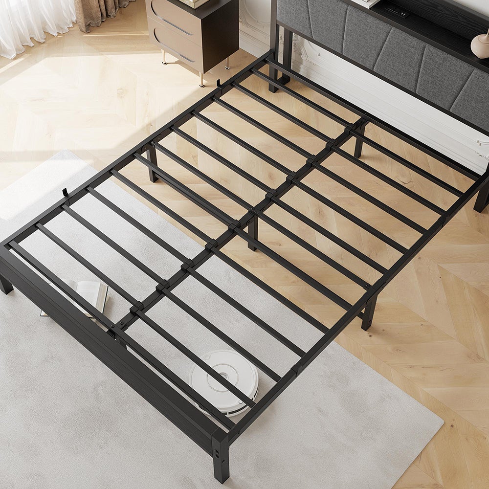 Łóżko dla dorosłych z inteligentnym oświetleniem LED i portami USB, metalowa konstrukcja, czarne - 140 x 200 cm - 7
