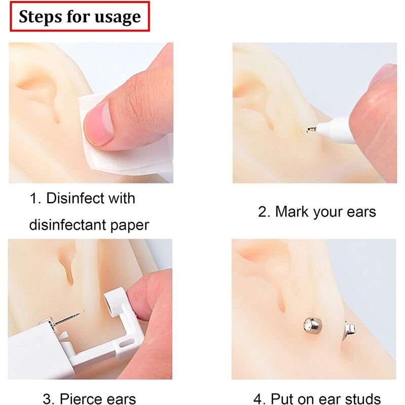 4 PCS pistolets jetables pour piercing d'oreille, kit de pistolet de perçage de nez d'oreille stérile jetable de sécurité outil auto-perçant indolore - 3
