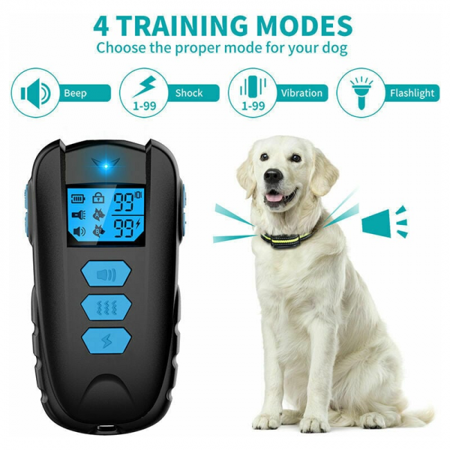 Collar para perros, resistente al agua IPX7, con tres funciones: zumbador, vibración y descarga eléctrica, ajustable de 0 a 99 niveles. - 2