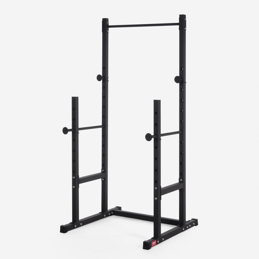 Squat rack regolabile per bilanciere con barra pull up cross training ...