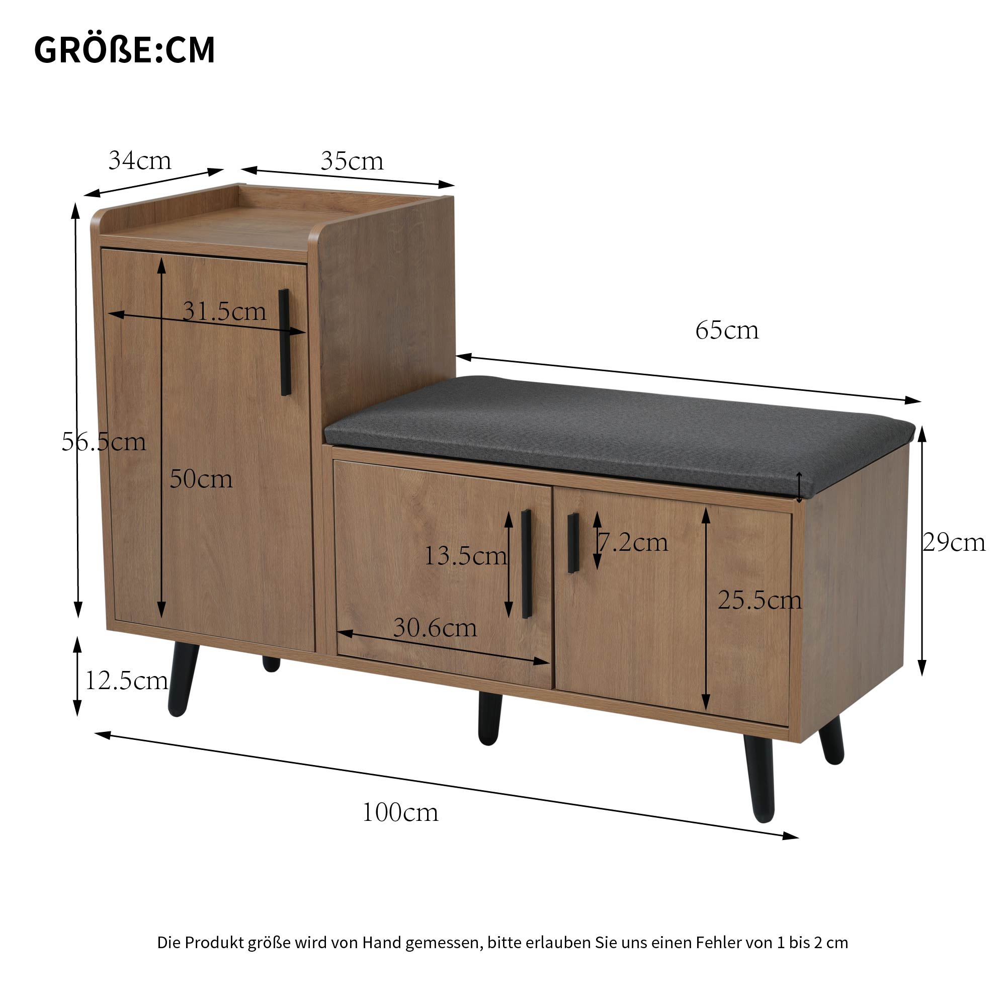 Banc à chaussures avec Rangement 100x34x69 cm, Structure en Bois et Poignées Métal Asymétriques 9 paires, Meuble range-chaussures 3 portes, Naturel - 9