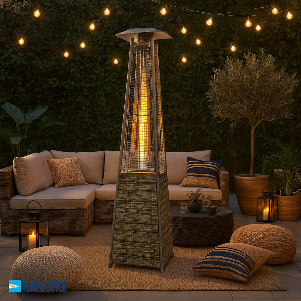 Grzejnik gazowy Tempo Style Pyramid (5 kW, 13 kW) | Grzejnik zewnętrzny z szarego rattanu - 2