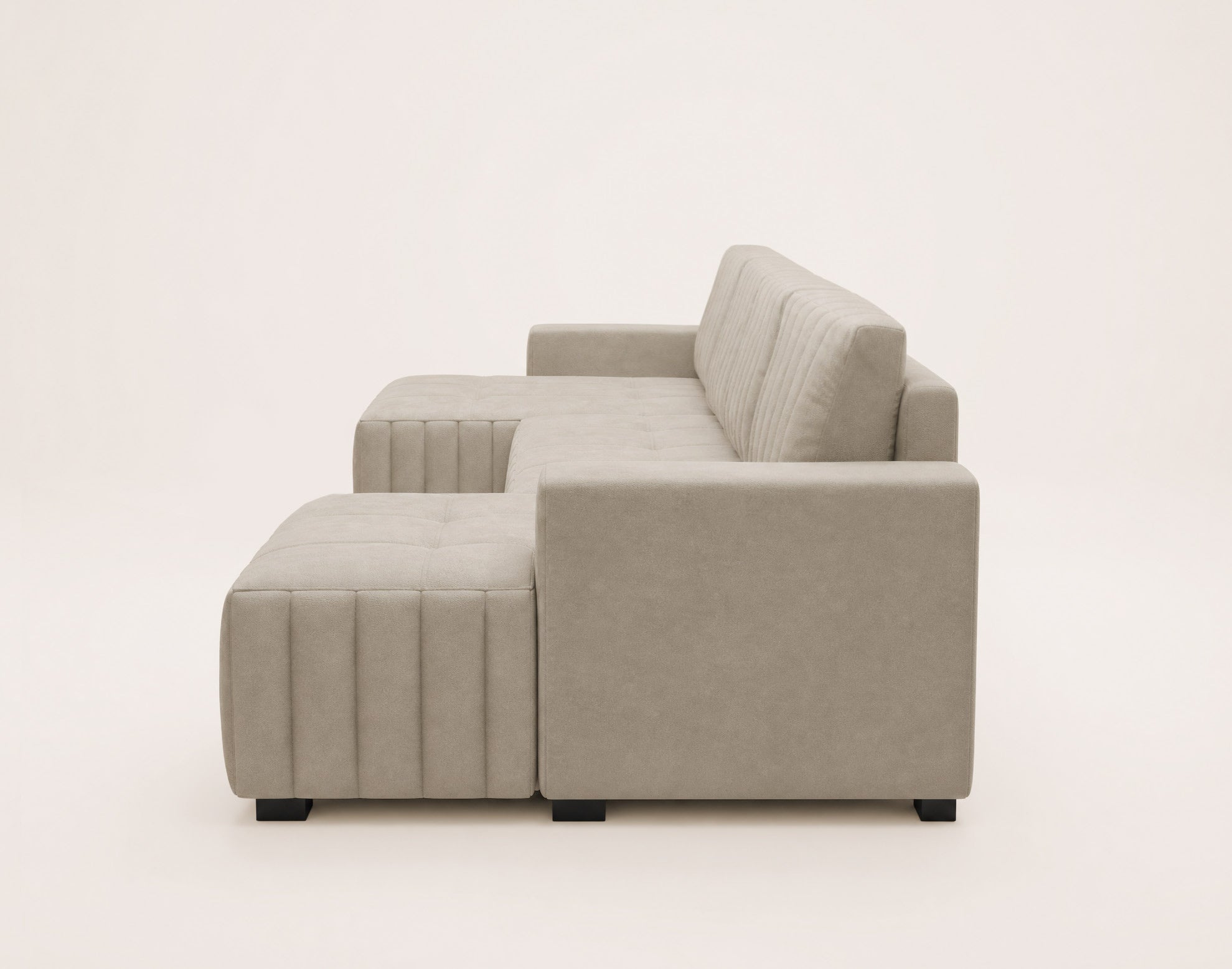 Canapé panoramique 7 places avec coffre en velours Beige - LAZARE - Best Mobilier - 8