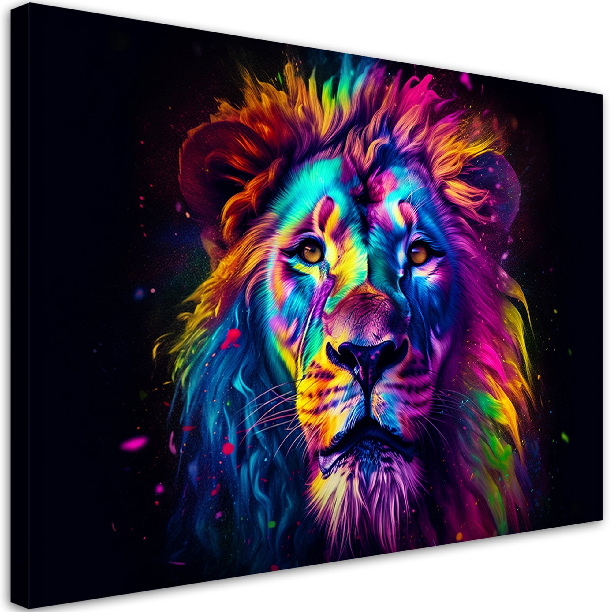 Obraz na płótnie, Kolorowy Neonowy Portret Lwa Ai 90x60