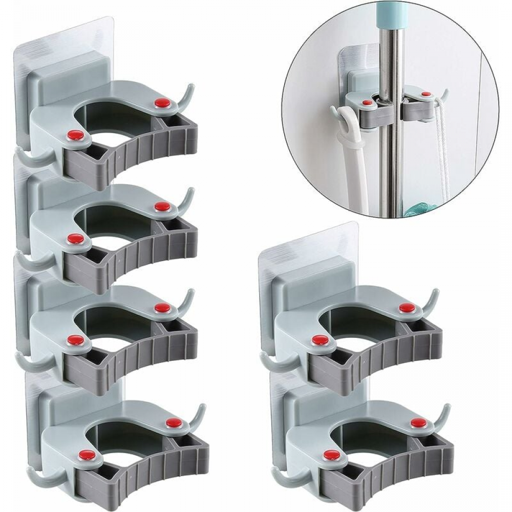 Uchwyt na miotłę samoprzylepny, hak na miotłę, mocowany na ścianie mop i uchwyt na mop do szafy, ogrodu, garażu, 6 sztuk