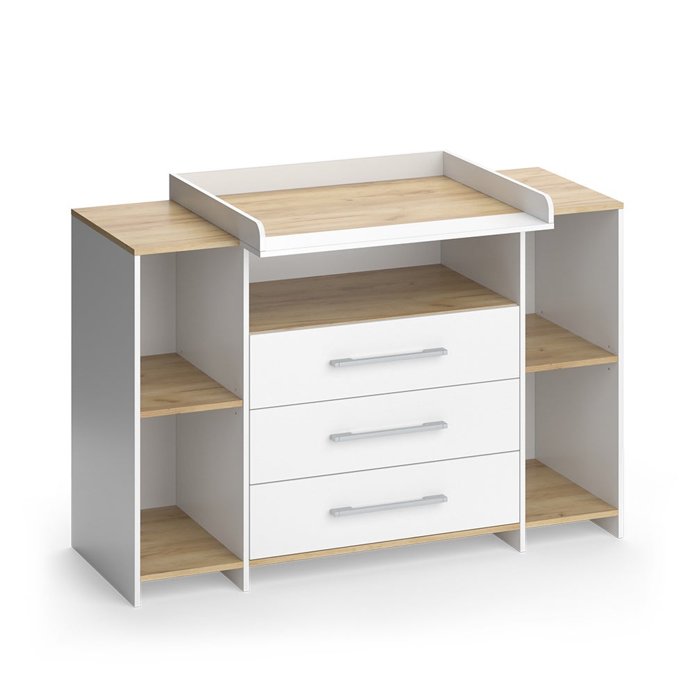 Vicco Cómoda Cambiador Oskar, Roble 143.2 X 93 Cm Con 3 Cajones Blanco/Dorado , Leroy Merlin