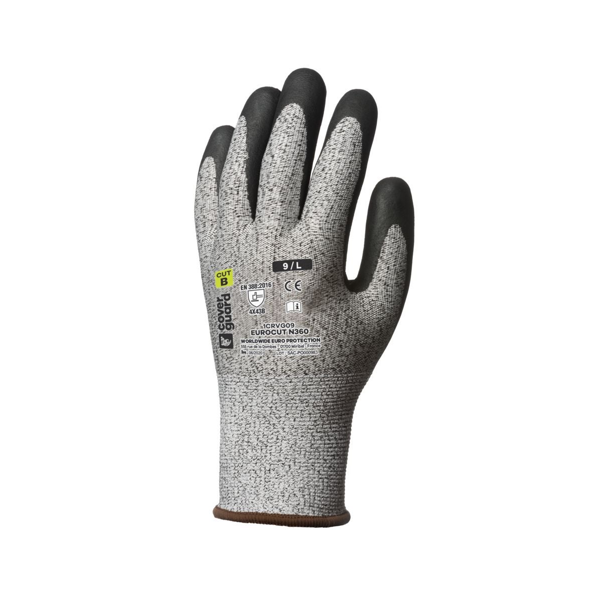 Gants Eurocut N Hppe Cut B Paume Enduite Nitrile Noir Coverguard Taille L Leroy Merlin