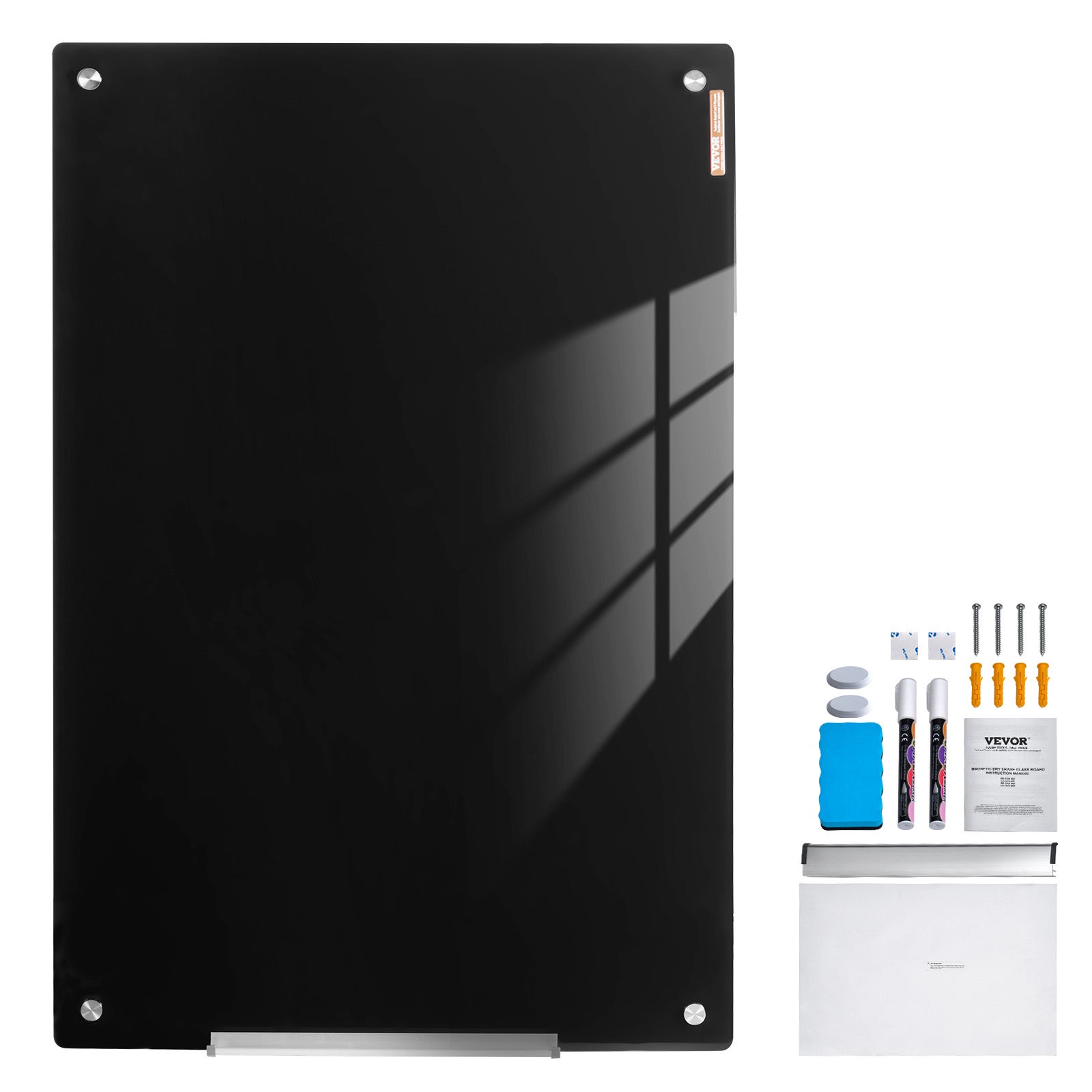 Tableau Magnétique Effaçable à Sec VEVOR en Verre Noir 90 x 60 cm, Grand Tableau Mémo Mural Sans Cadre avec Plateau, Effaceur et 2 Marqueurs - 9