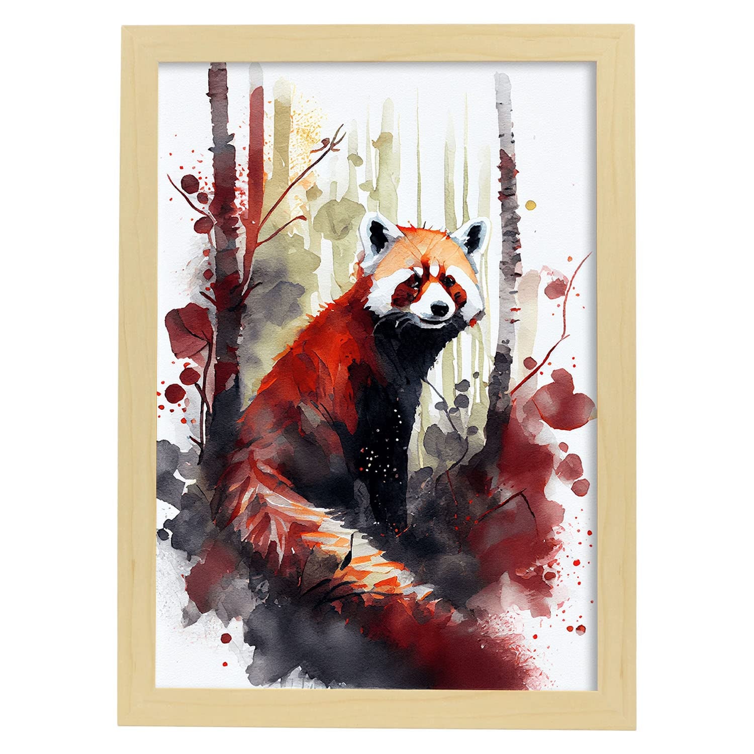 Quadro Con Cornice Nacnic Volpe Nella Foresta – Stampa A4 In Acquerello, Illustrazione Animali Per Soggiorno