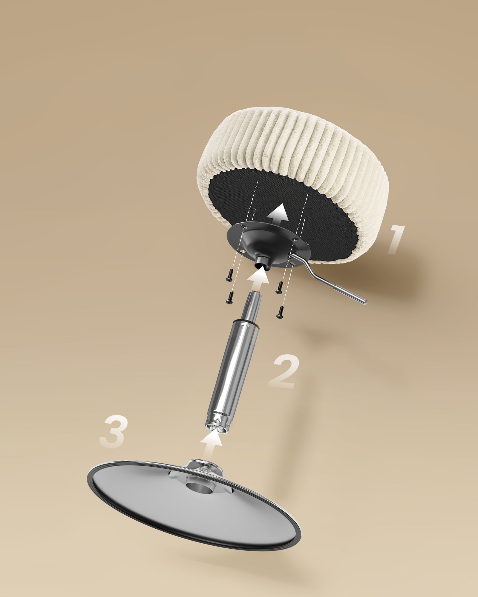 Tabouret de Maquillage, Réglable en Hauteur, Pivotant à 360 Degrés, en Velours Côtelé, Coussin Épais, Tabouret de Coiffeuse, Blanc Crèm - 7