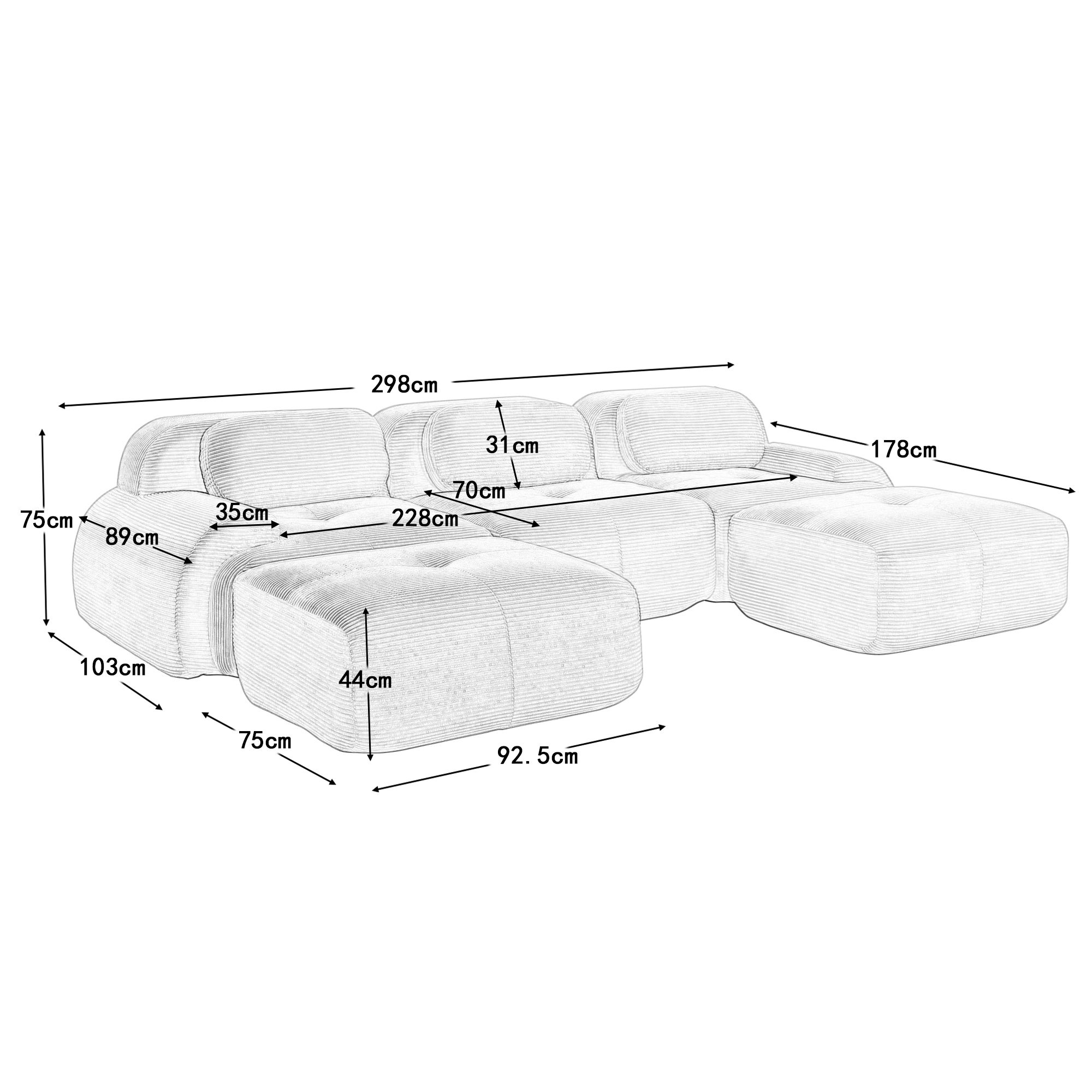 Canapé d\'angle modulable 3 places, antidérapant et adapté aux animaux, pieds élargis – tissu velours côtelé respirant – Noir - 7