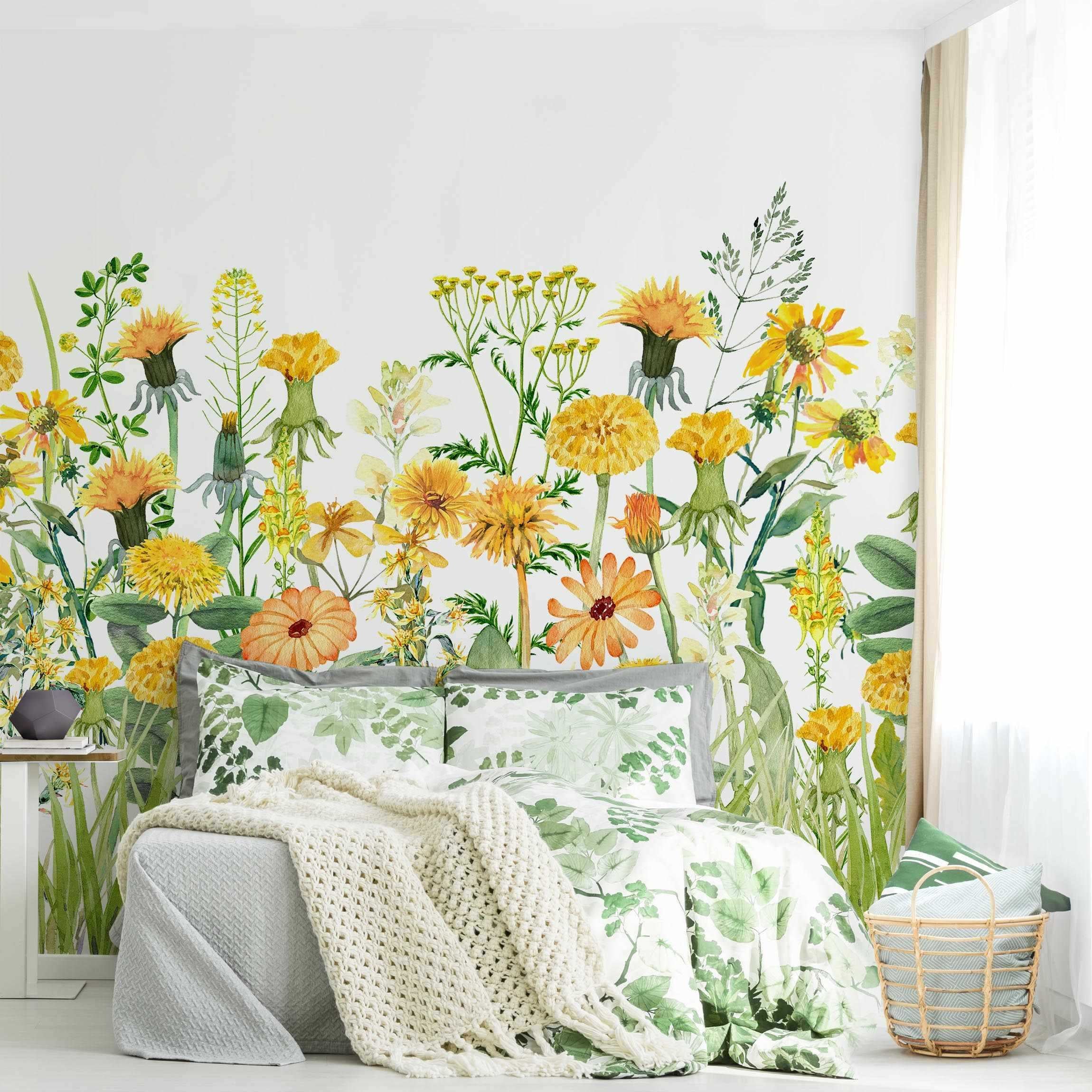 Papel pintado fotomural acuarela flores ilustración 313 - salón dormitorio cocina pasillo - tnt 240 x 240 cm adhesivo
