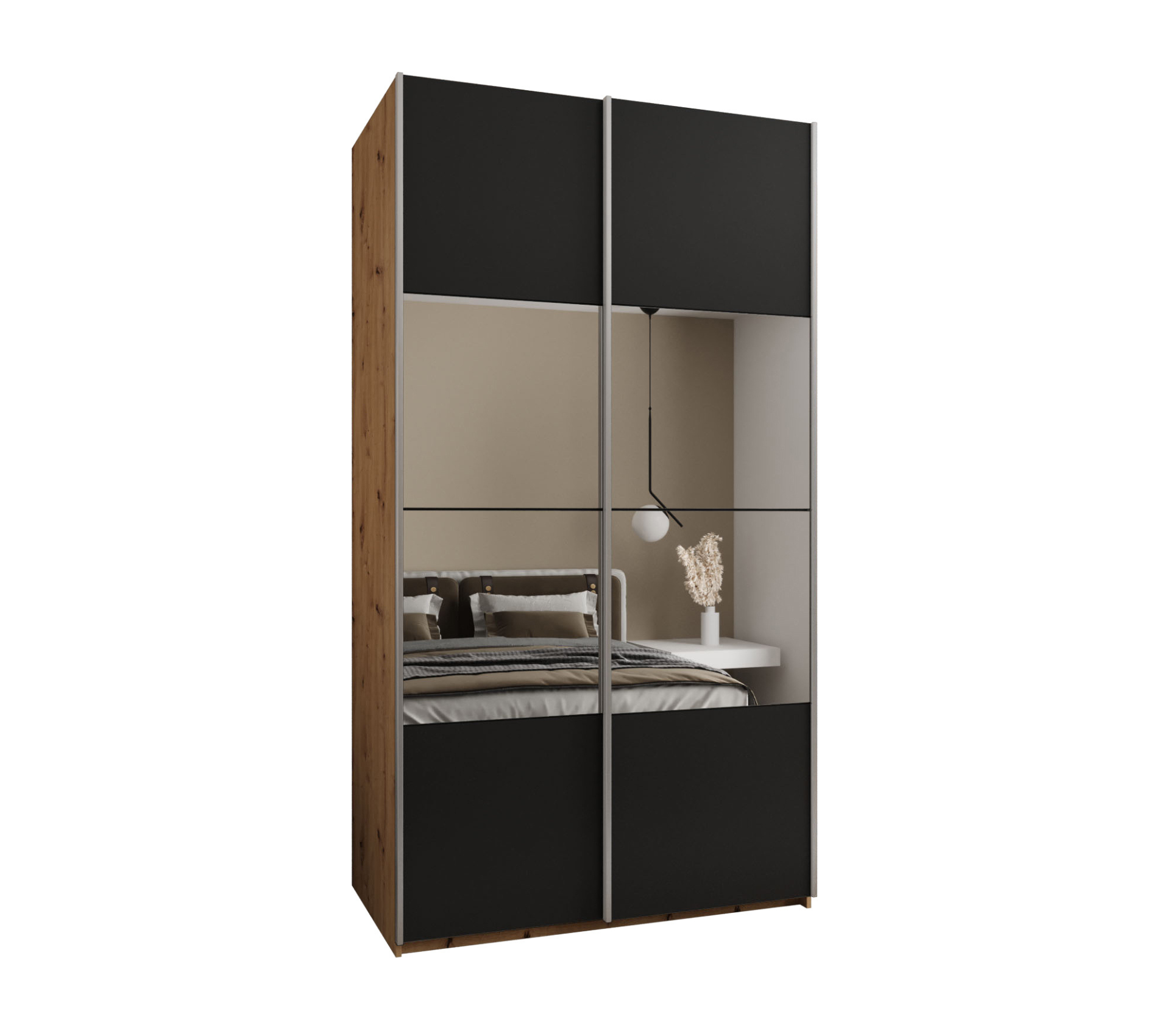 Szafa przesuwna wysoka Lux 4 130 x 64 x 245,5 cm artisan + czarny + u. srebrny - Abiks Meble