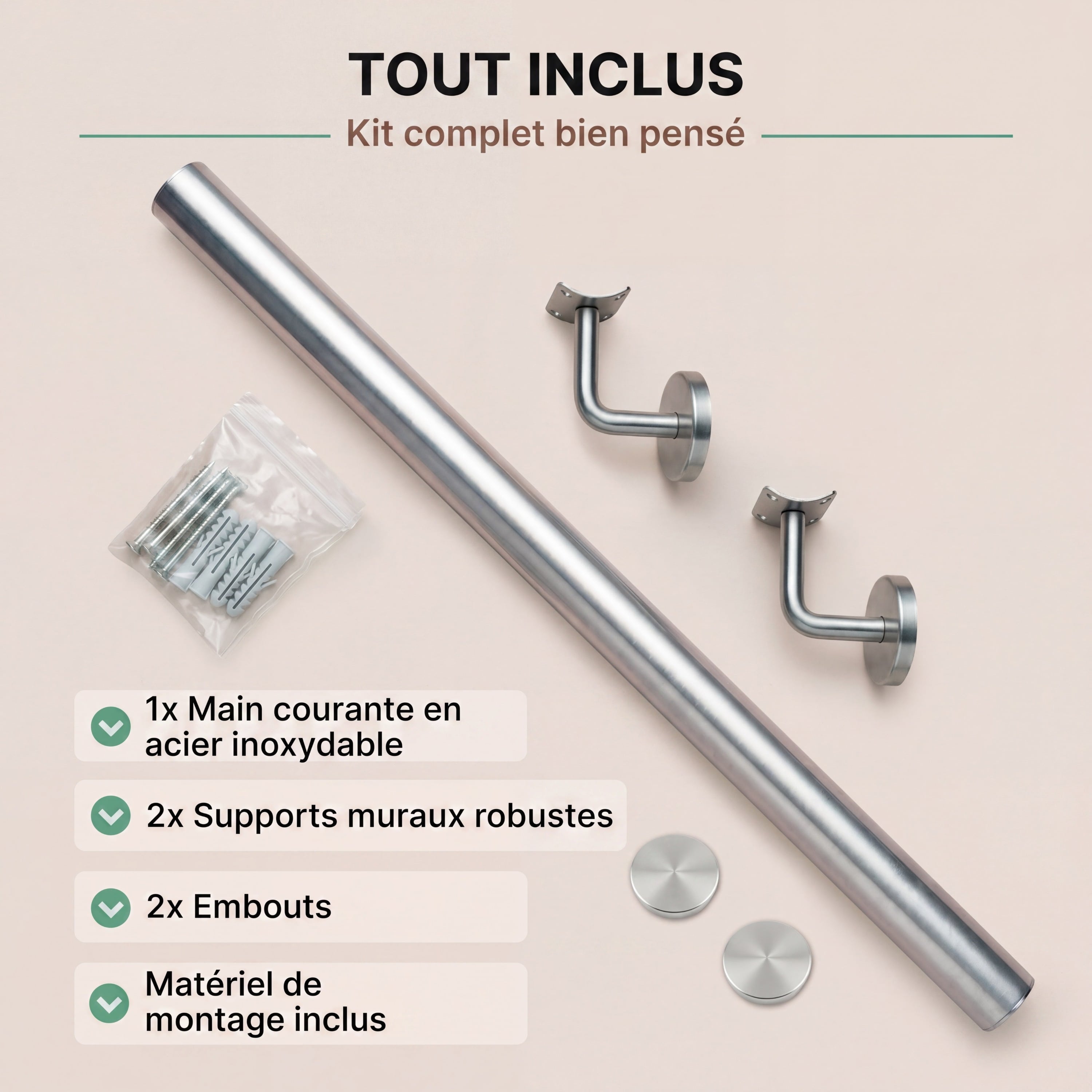 MONZANA® Main courante acier inoxydable V2A rampe d'escalier rambarde barre 300 cm support mural intérieur extérieur - 5