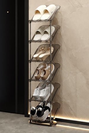 Étagère à Chaussures Métal 4 Niveaux Blanc – Design Trapézoïdal Peu Encombrant Pour Rangement Salon, Placard, Garage