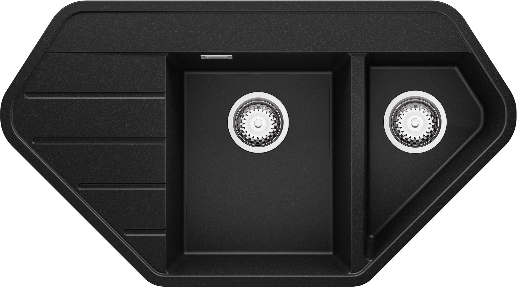 Zlewozmywak Narożny Czarny 90x50cm, Zlew Kuchenny 1,5 Komorowy + Syfon, Nablatowy do szafki od 70cm - Kopenhaga Corner PRIMAGRAN