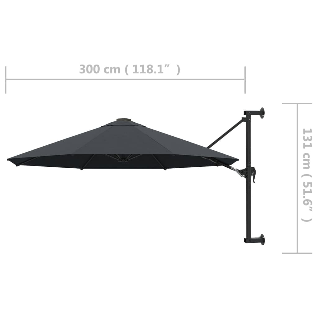 Parasol mural avec mât métallique 300 cm Anthracite vidaXL - 3