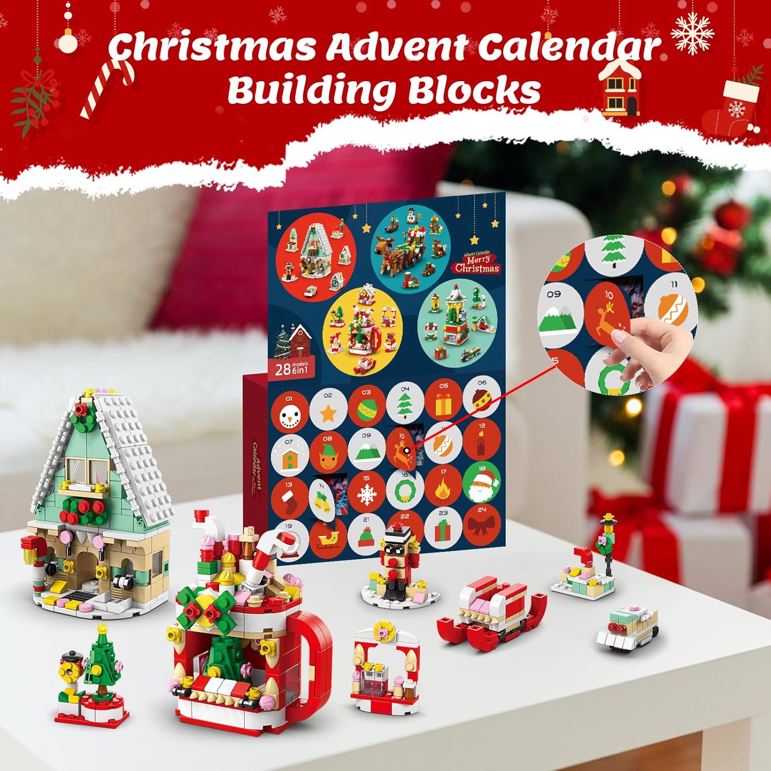 Calendrier de l'Avent de Noël Jouet de Construction, 1099 pièces Compte à rebours de Noël Jeu de Construction pour Enfants, 24 Surprises de Noël | Leroy Merlin