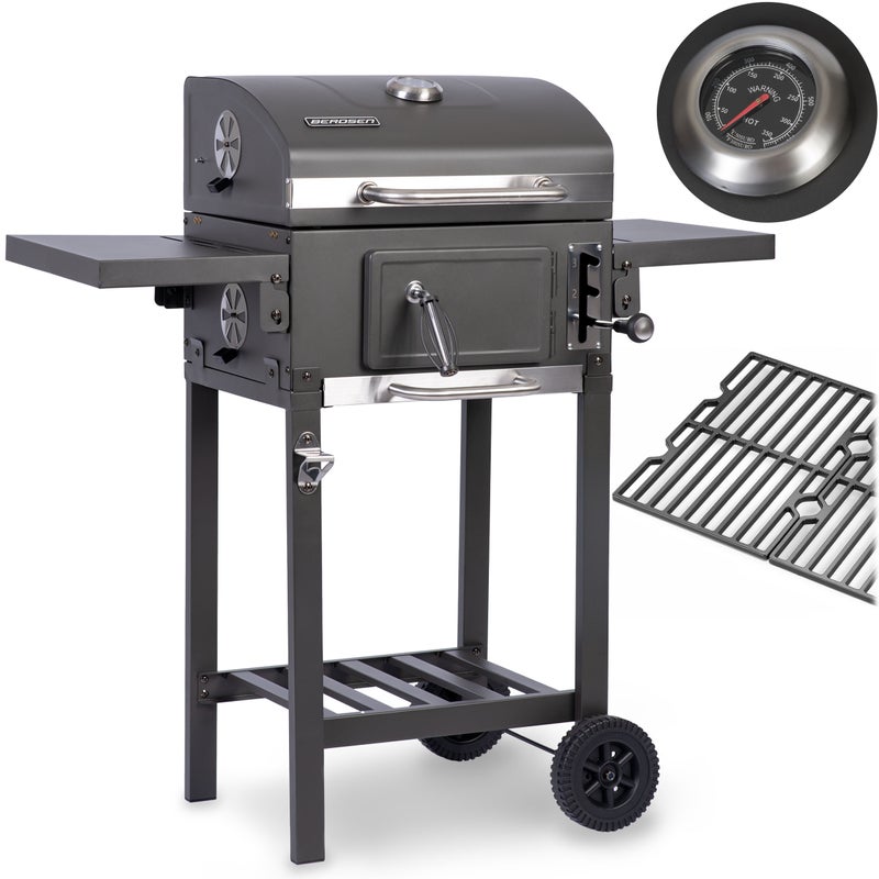 Grill węglowy ogrodowy Berdsen BD-892 żeliwny ruszt z pokrywą popielnik + termometr